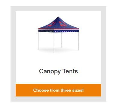 A picture of a canopy tent with the words canopy tents choose from three sizes !