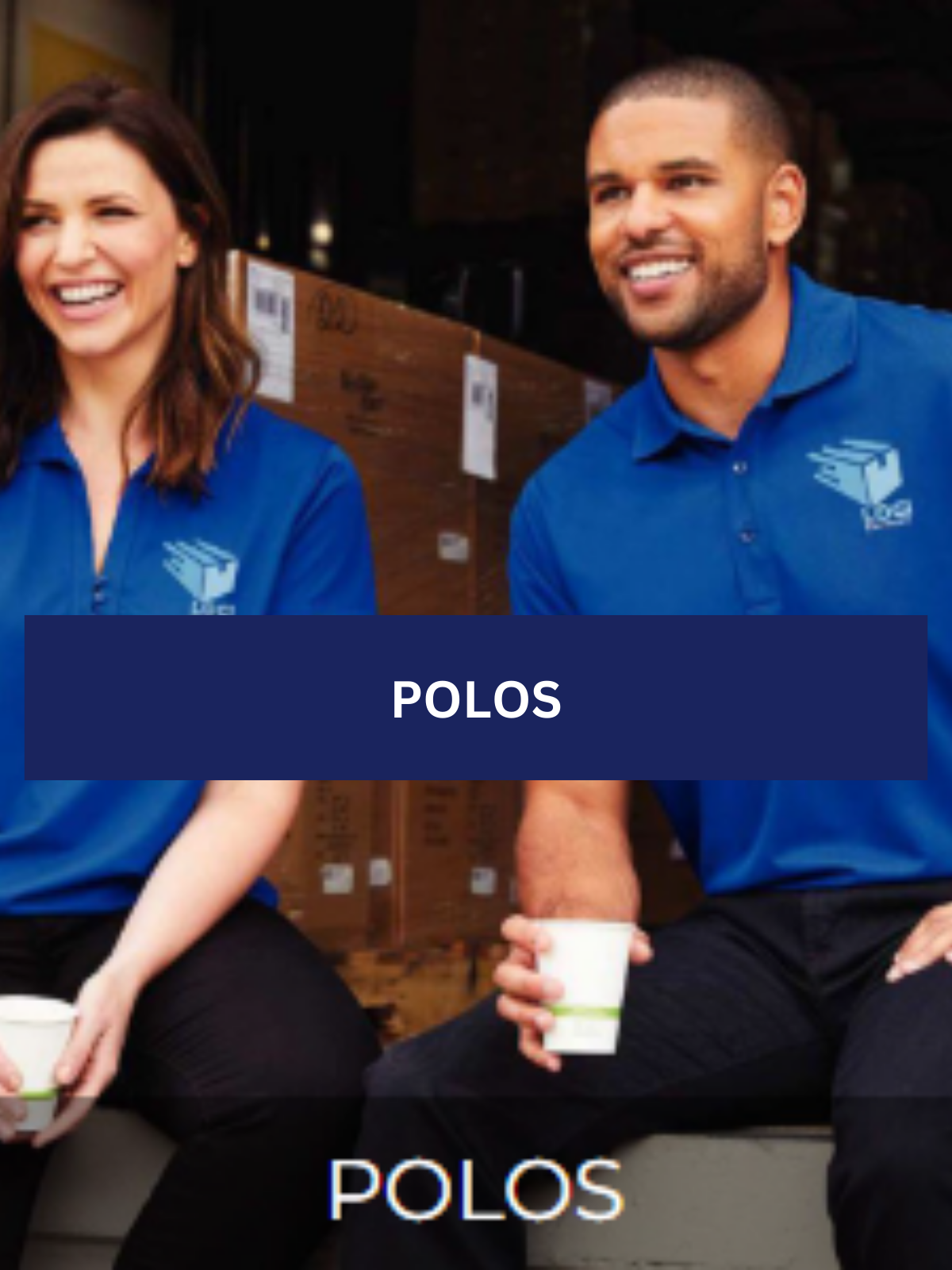 A man and a woman sitting next to each other wearing polos