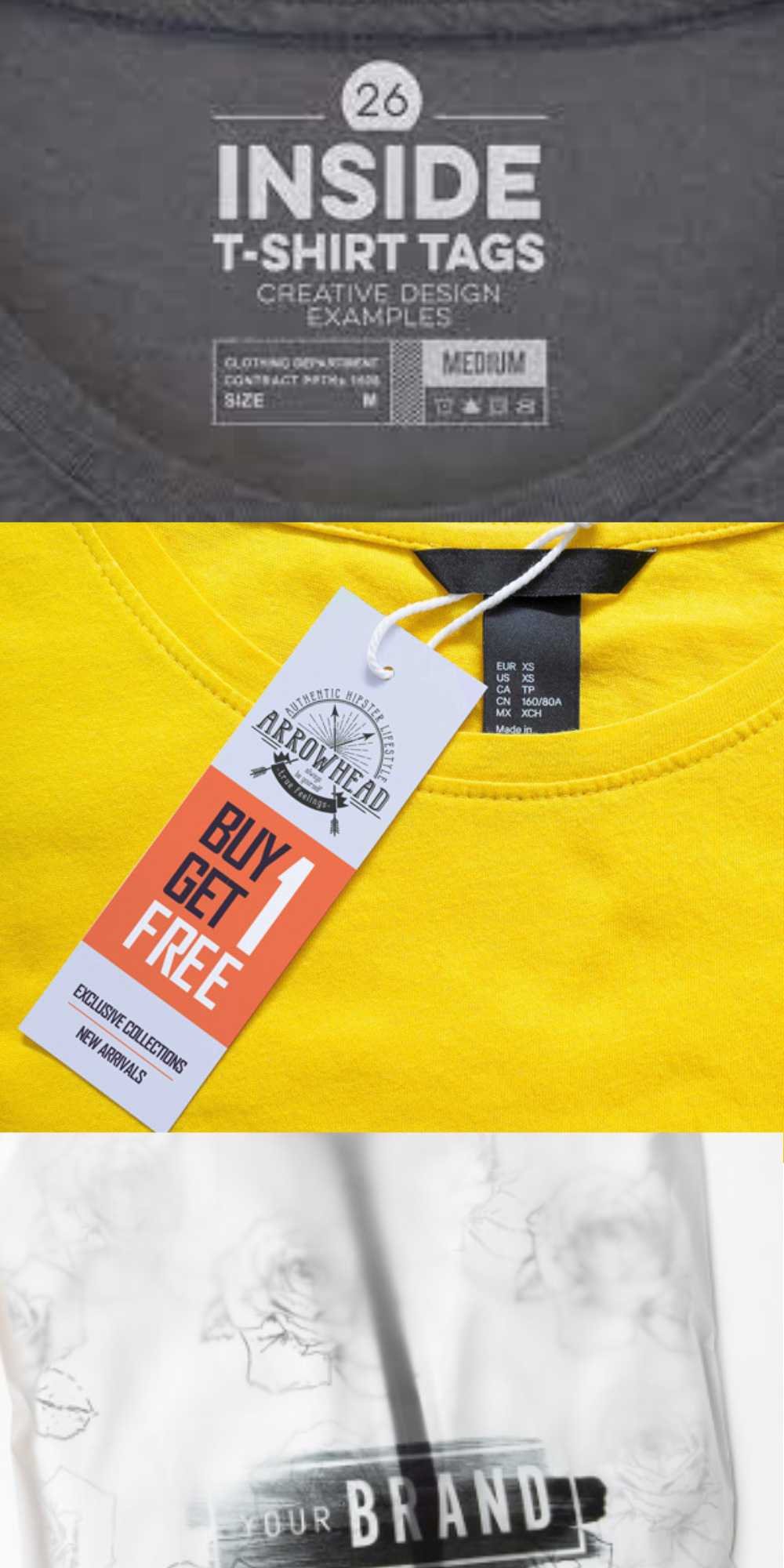 A yellow t-shirt with a tag that says inside t-shirt tags