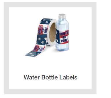 A water bottle with a roll of water bottle labels on it