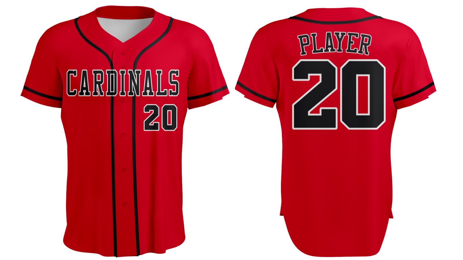 The front and back of a red cardinals baseball jersey