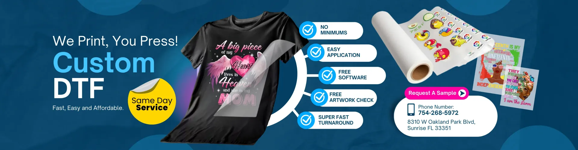 A picture of a t-shirt with the words custom dtf on it