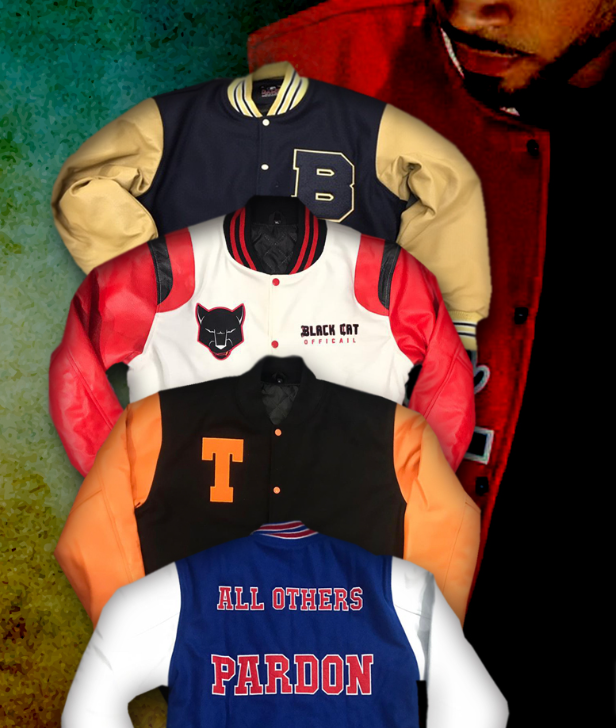 A blue highlands football jersey sits next to a blue tank top