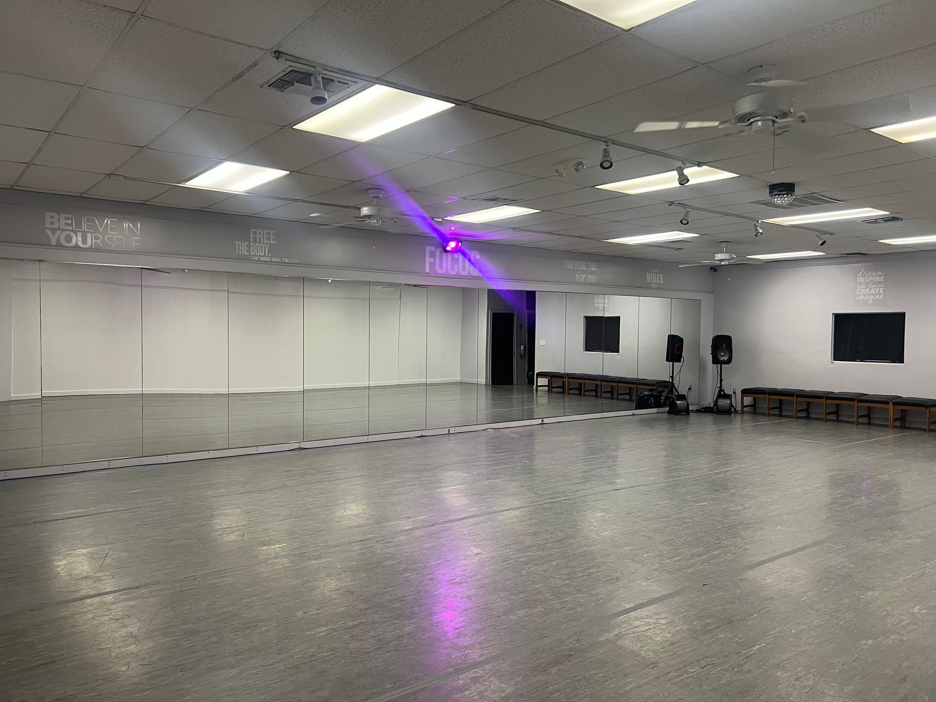 There is a large mirror in the middle of the room.