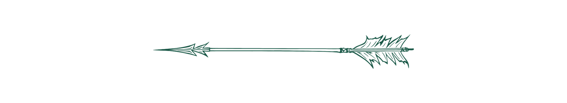 A single, stylized arrow, green in color, with a feathered end on a white background.