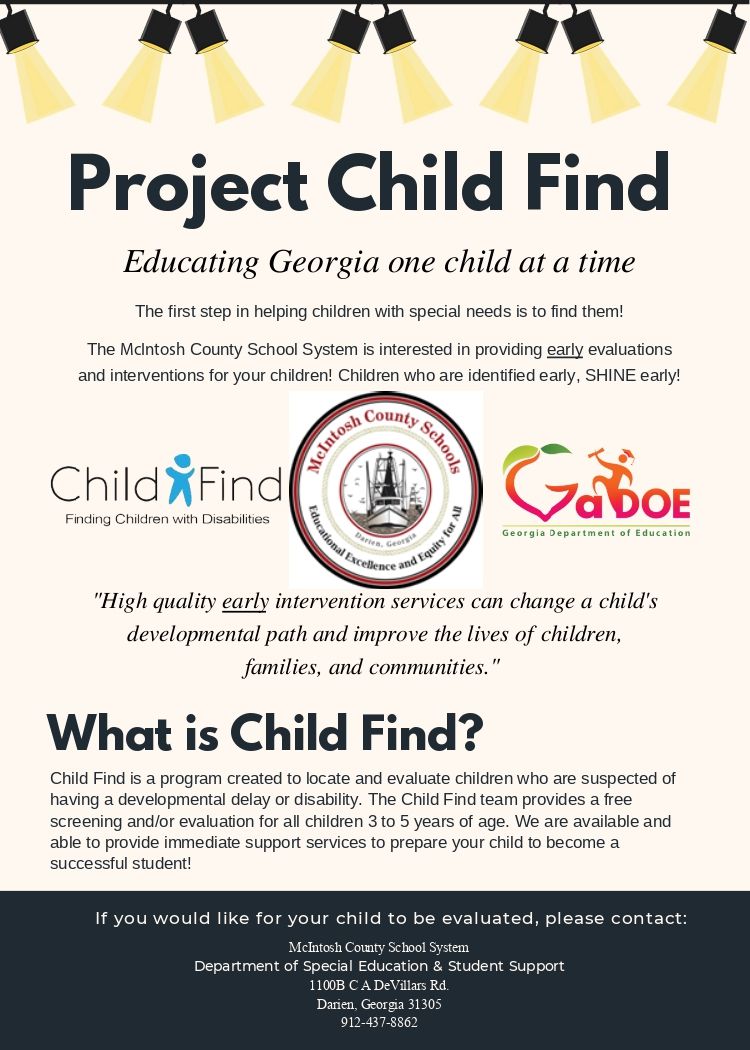 a flyer for a project called child find explaining what is child find .