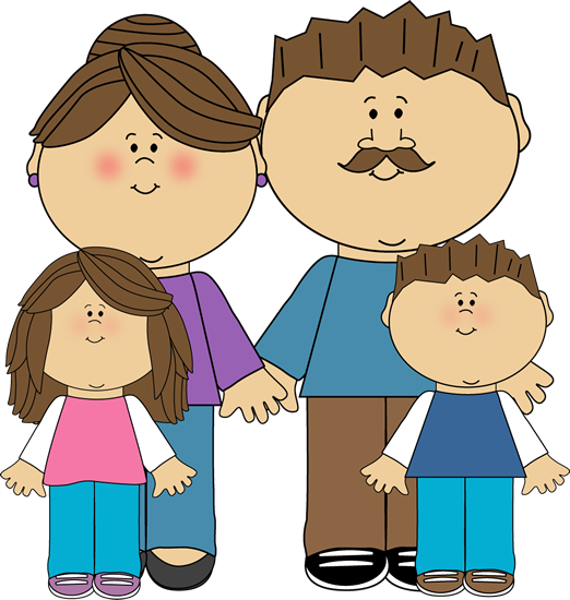 a cartoon of a family holding hands and smiling