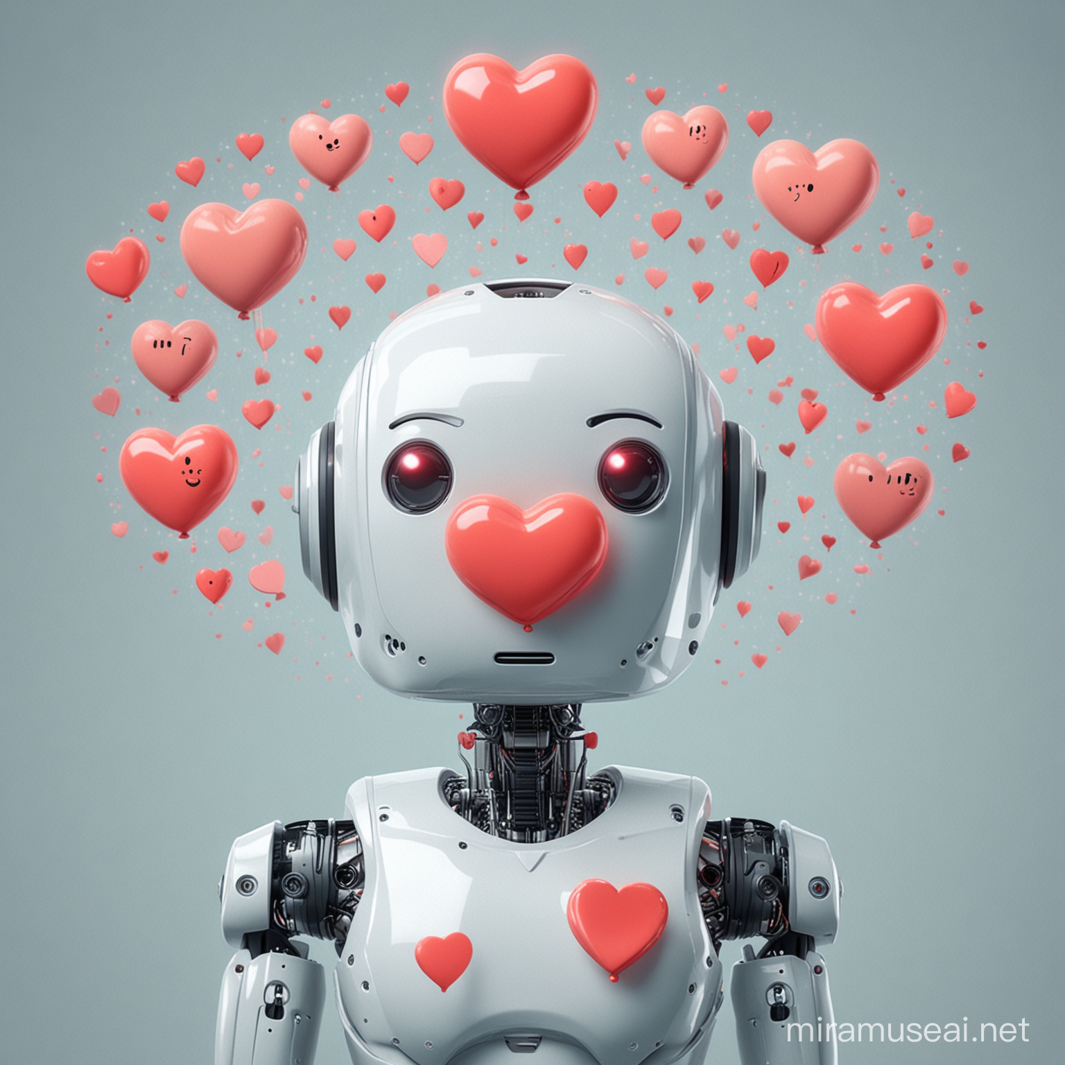Un robot al que le salen corazones de la cabeza.