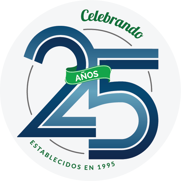 A logo that says celebrando 25 anos establecidos en 1995