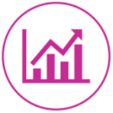 Un gráfico rosa con una flecha apuntando hacia arriba en un círculo.