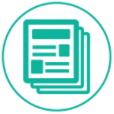 Un icono verde de una pila de papeles en un círculo.