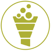 Un ícono verde de un embudo del que salen burbujas.