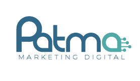 El logotipo de patma marketing digital es azul y verde.