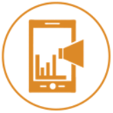 Un ícono de un teléfono celular con un gráfico y un megáfono.