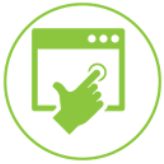 Un ícono verde de una mano presionando un botón en una pantalla.