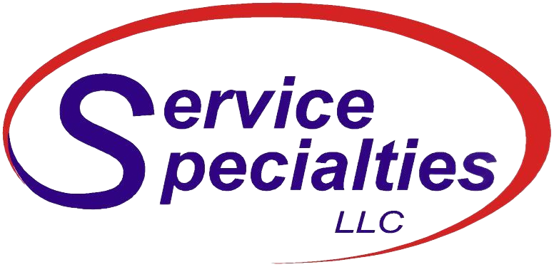 Service Specialties LLC logo with purple text and a red oval outline