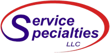 Service Specialties LLC logo with purple text and a red oval outline