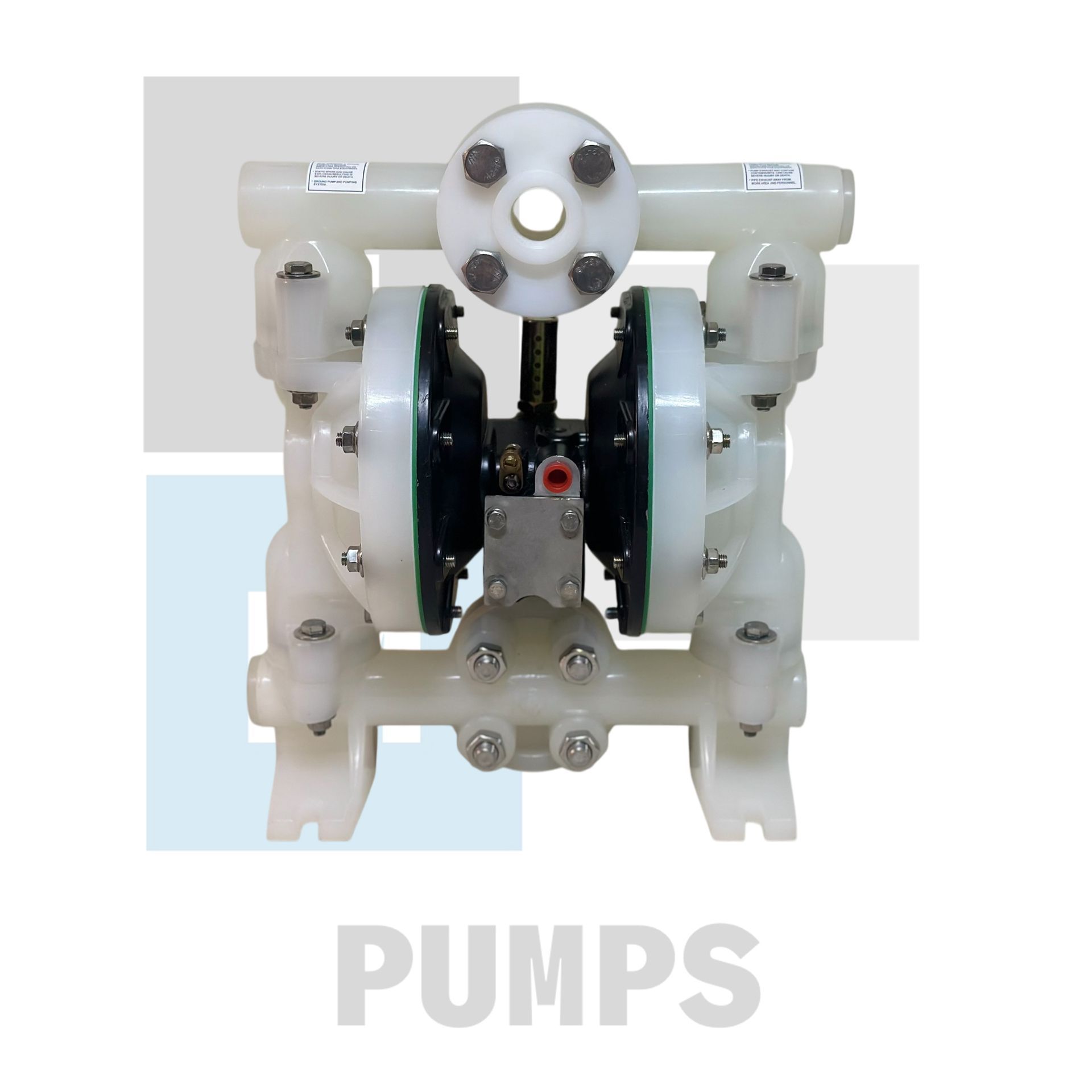 Bomba de diafragma neumática de color blanco para fluidos.