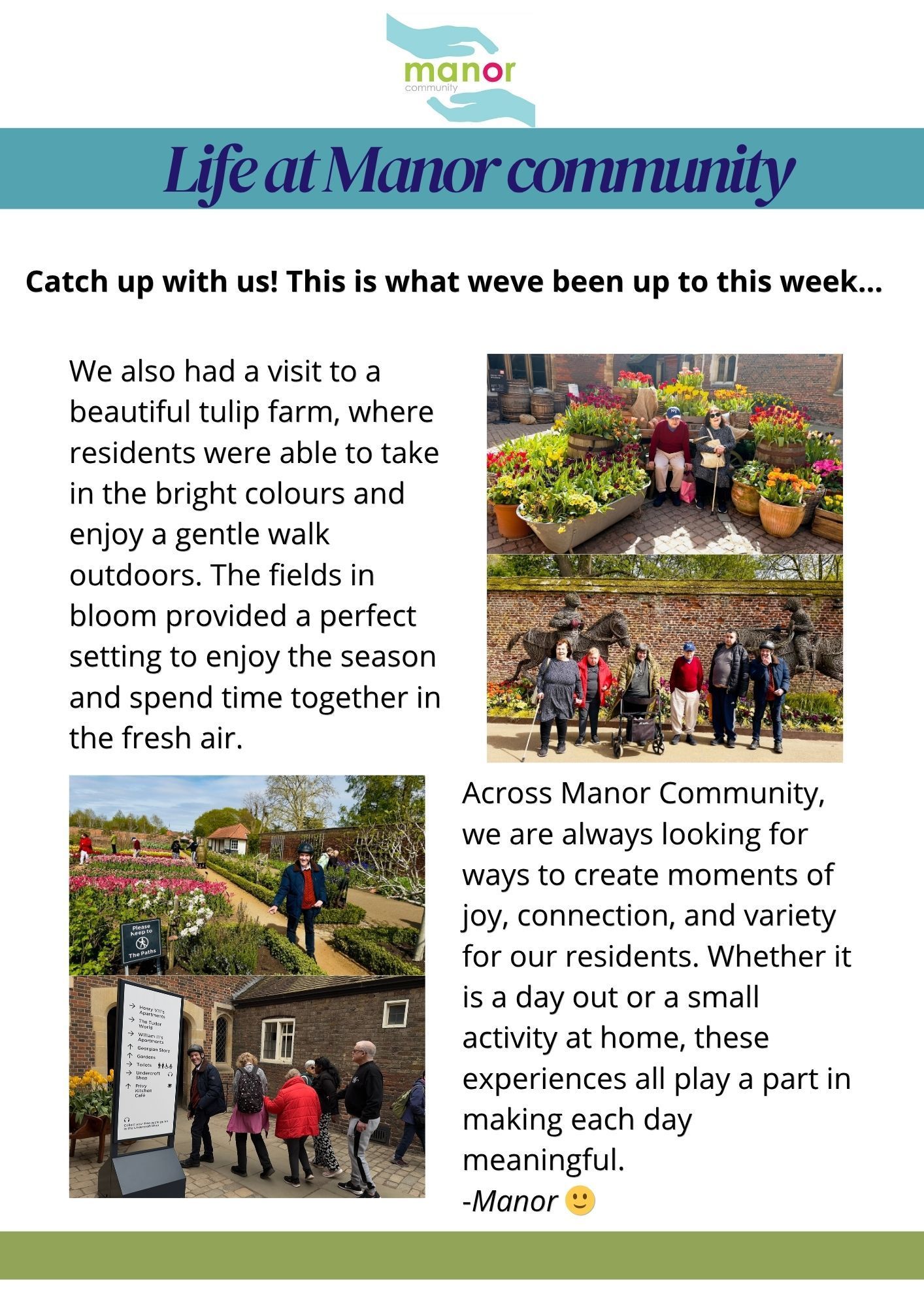 Images of the tulip farm and text to explain our week 