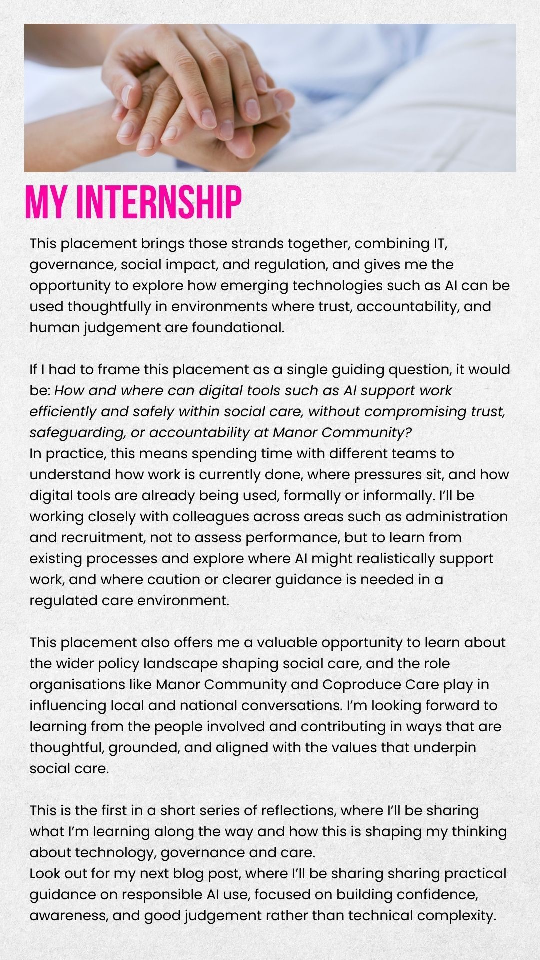 Image of hands holding in a care setting 