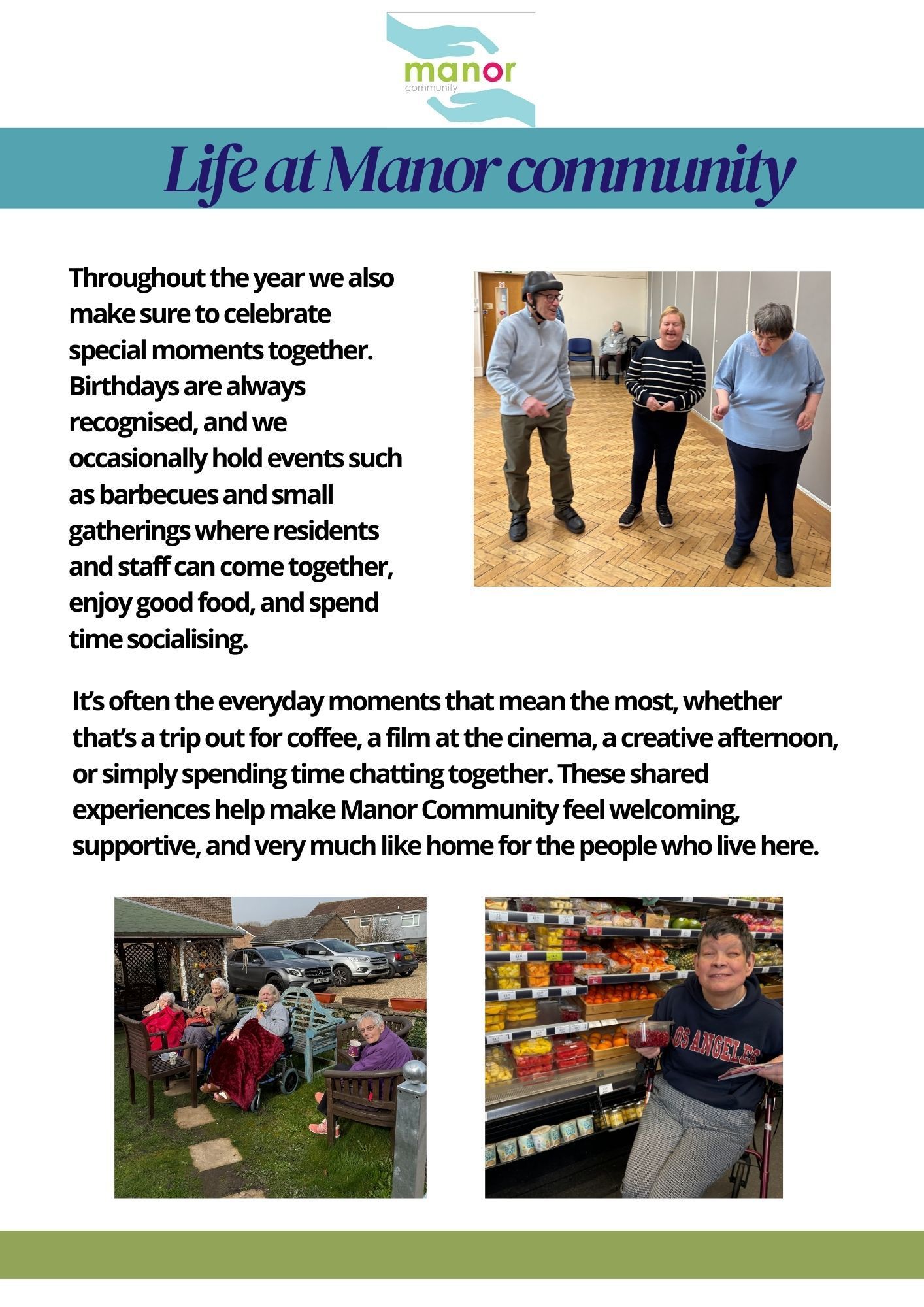 Images of activities with people, out shopping and socialising 