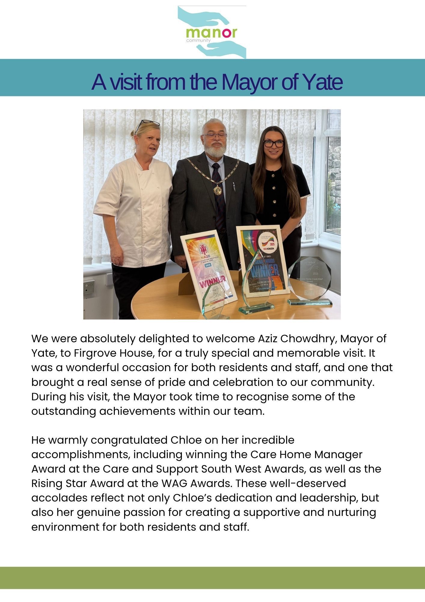 Image of the Mayor of yate with two staff members and their awards