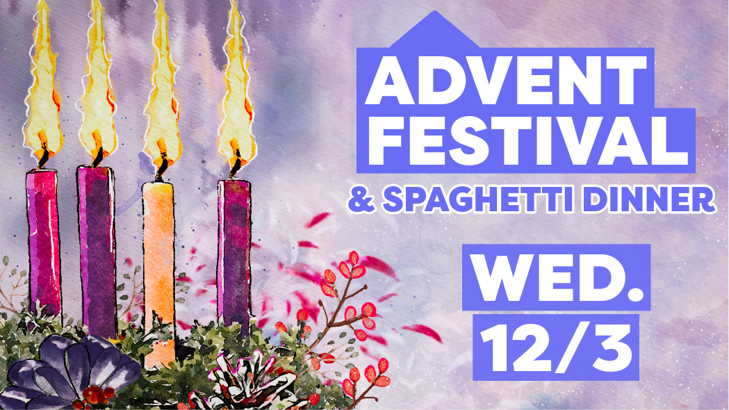 A poster for the advent festival with four candles on a purple background.