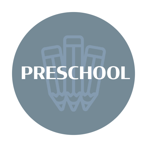 A logo for a preschool with three pencils in a circle.