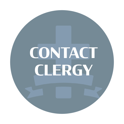 A blue circle with the words contact clergy on it