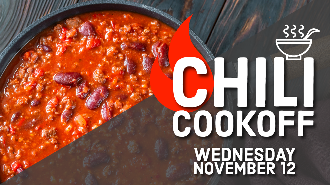 A chili cookoff is taking place on wednesday november 13th