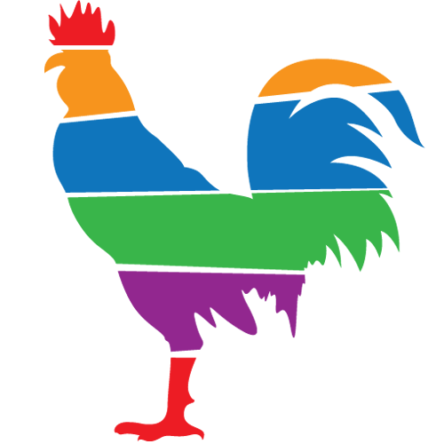 A colorful rooster is standing on a white background