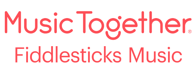 The logo for music together fiddlesticks music is red on a white background.