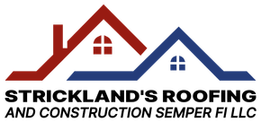 A logo for Strickland 's Roofing Semper FI LLC