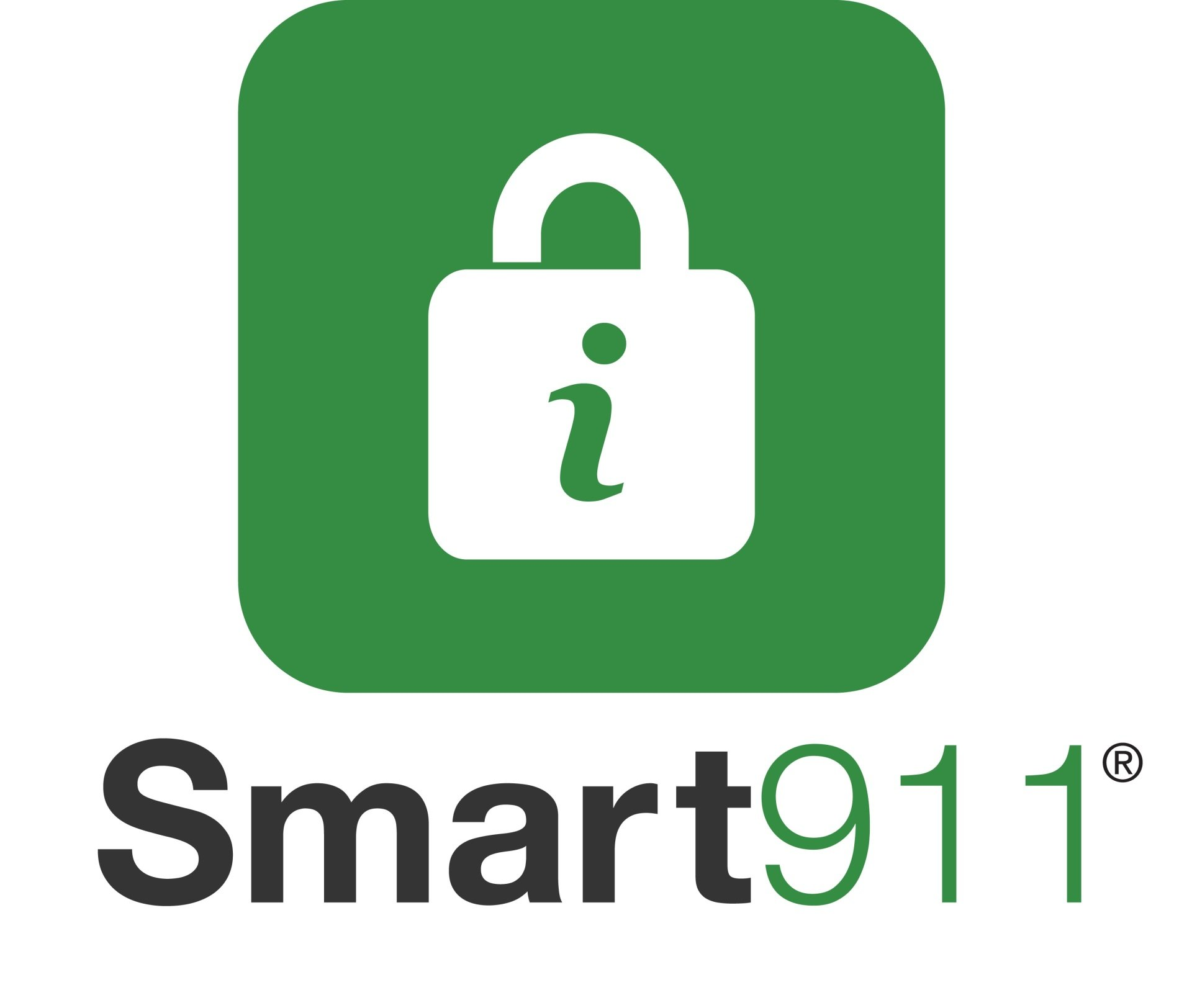 A green square with a white padlock and the words `` smart911 '' below it.