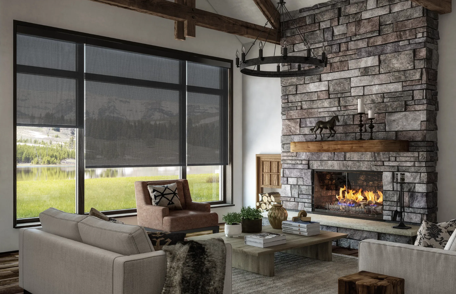 A living room with a fireplace and a couch.