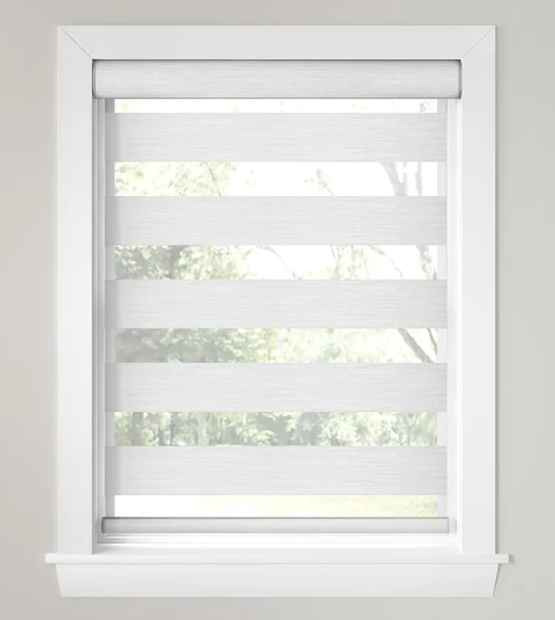 A white window with a white blind on it.
