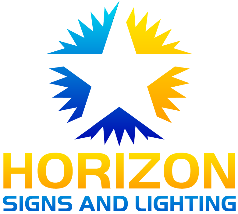 A logo for horizon signs and lighting with a star in the center