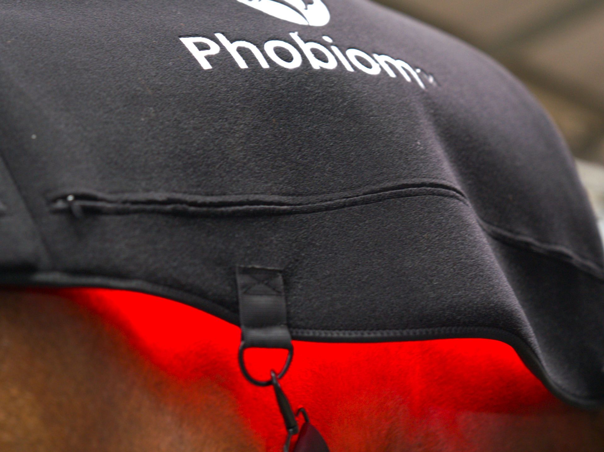Ingeschakelde Phobiom LED deken op rug van paard