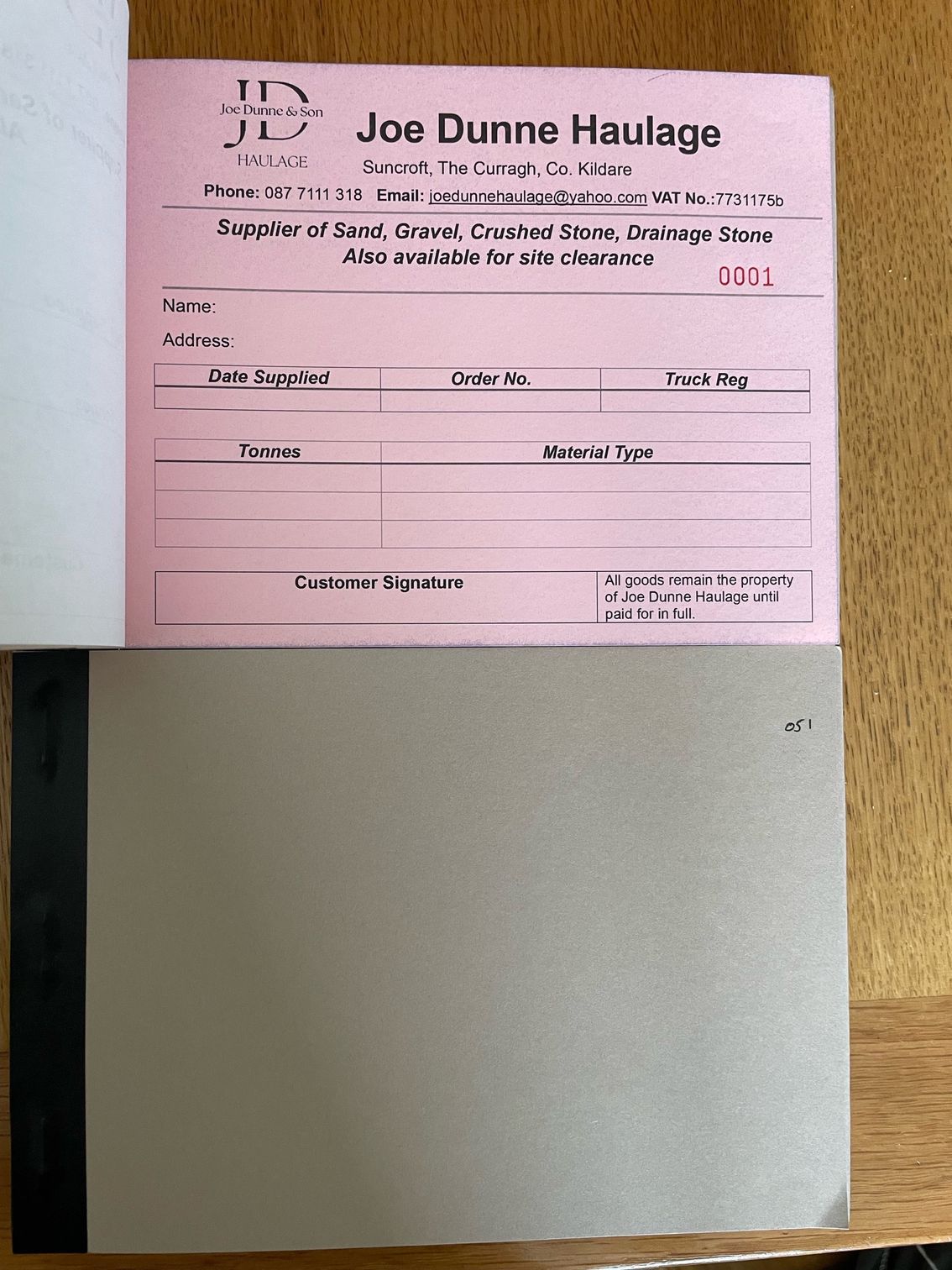 Receipt Books, Receipt Books Personalised Ireland