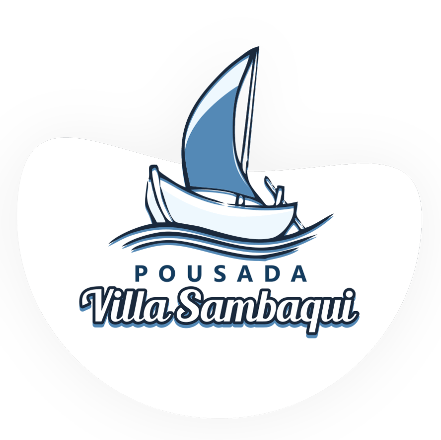 Um logotipo de um veleiro azul sobre ondas com o texto 