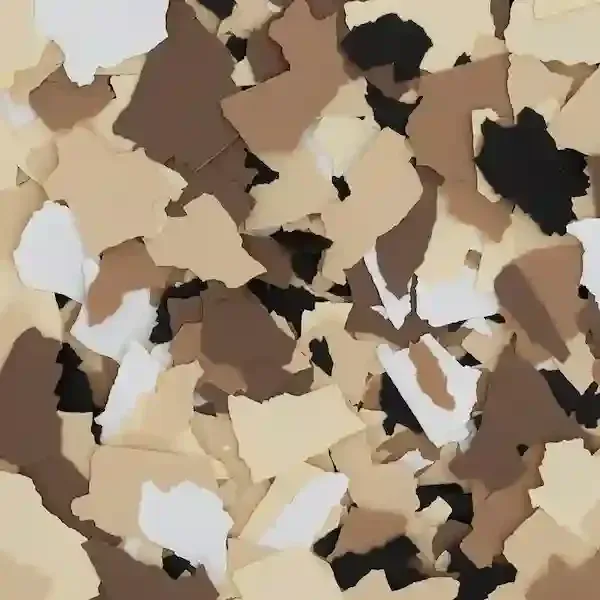Abstract camouflage-like pattern in tan, beige, brown, white, and black tones