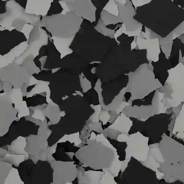 Abstract black, gray, and white camouflage-like pattern of irregular shapes