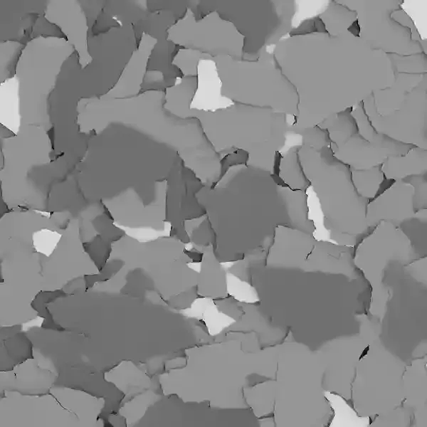 Grayscale close-up of overlapping rough stone or ceramic fragments in varied shades of gray