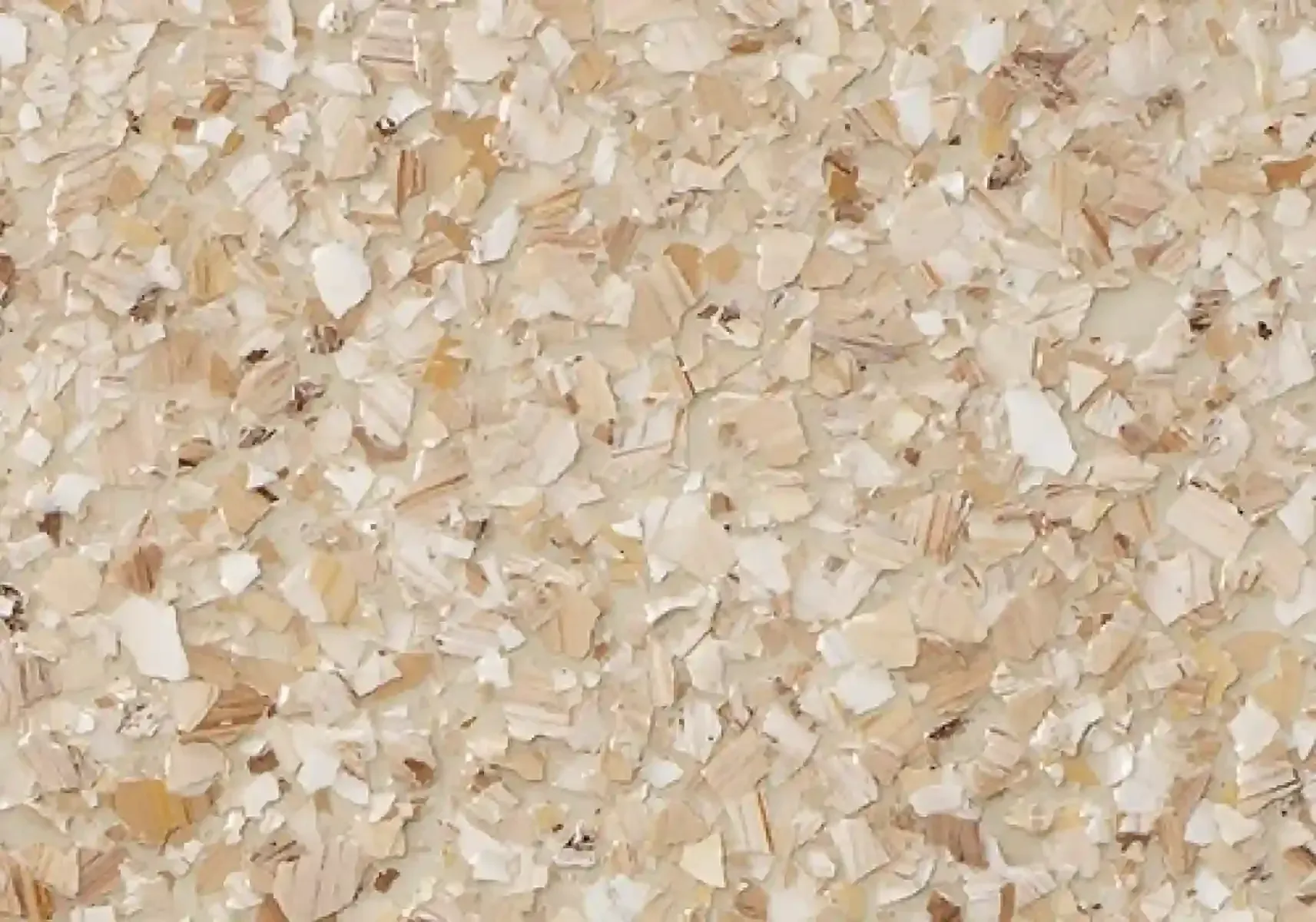 Close-up of beige and off-white grainy wood chips or sawdust texture