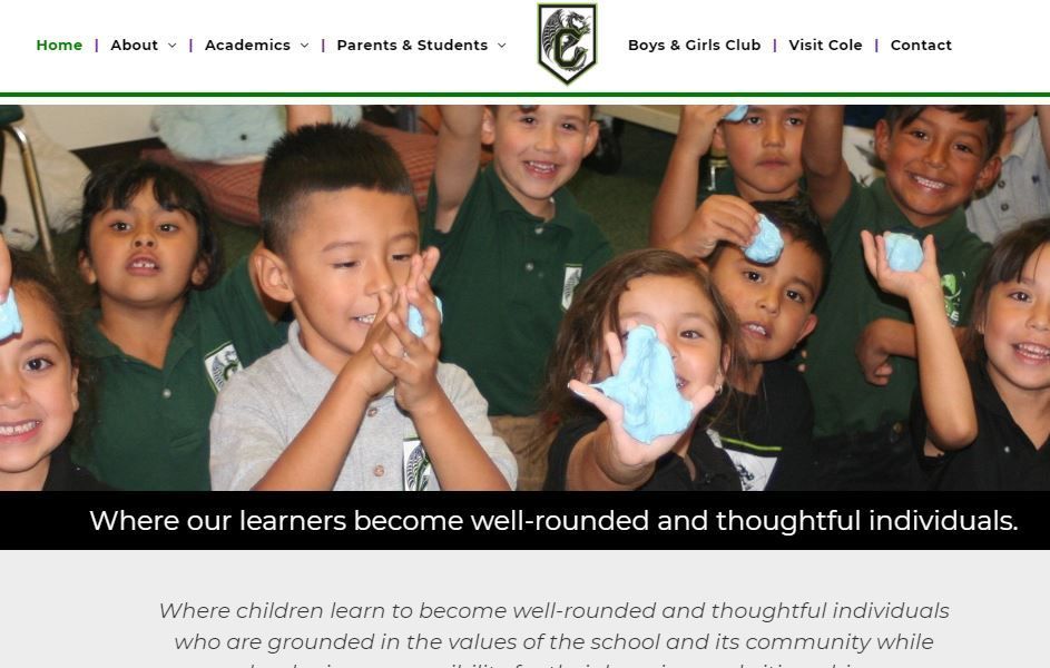 Cole Academy home page screen shot.