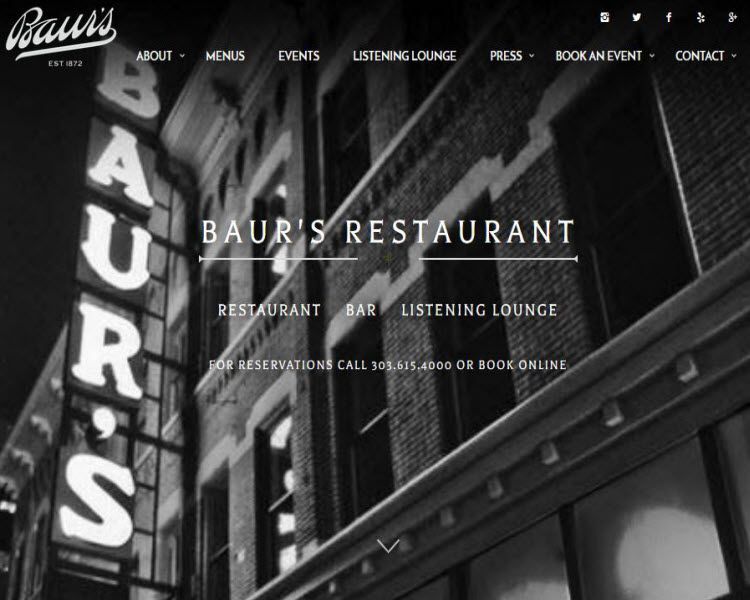 Baur's Restaurant home page screen shot.
