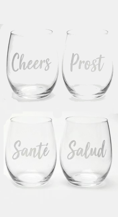 Custom stemless wine glasses.