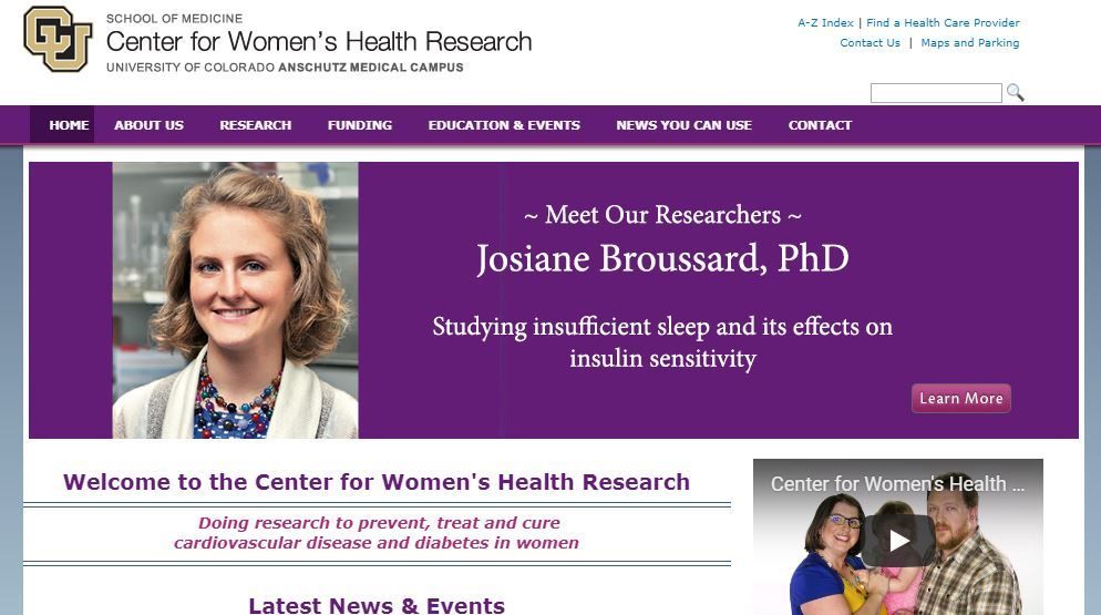 CU School of Medicine, Ludeman Family Center for Women's Health Research formerly (Center for Women's Health Research)  home page screen shot.