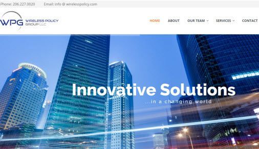 Wireless Policy Group home page screen shot.