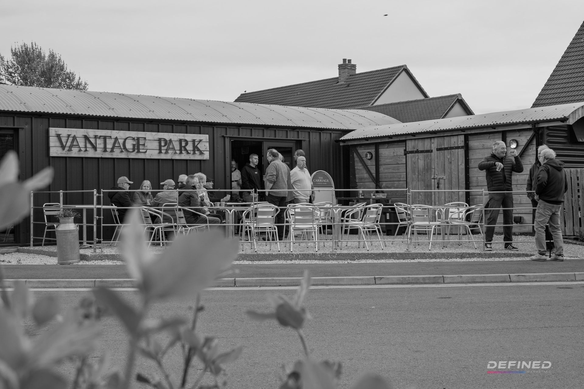 Black and white outdoor shot of 